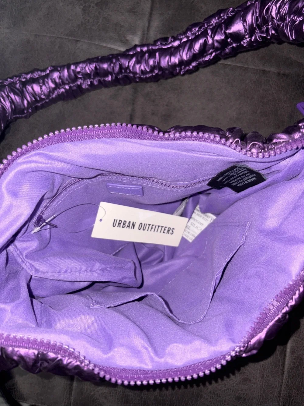 Urban Outfitters Shiny Quilted Purple Shoulder Bag